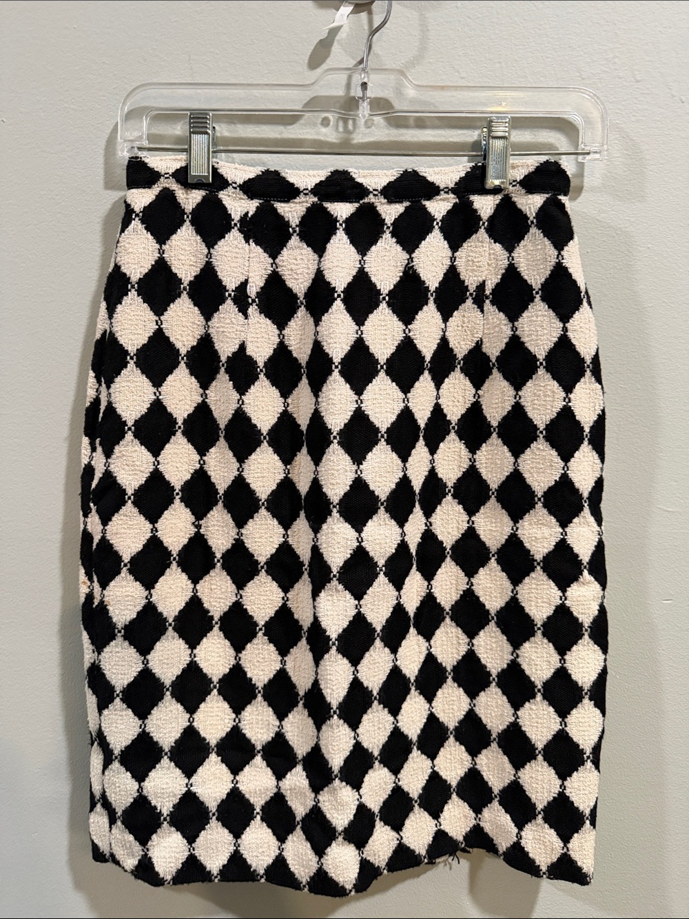 Ann Taylor Black and Cream Harlequin Knit Midi Skirt